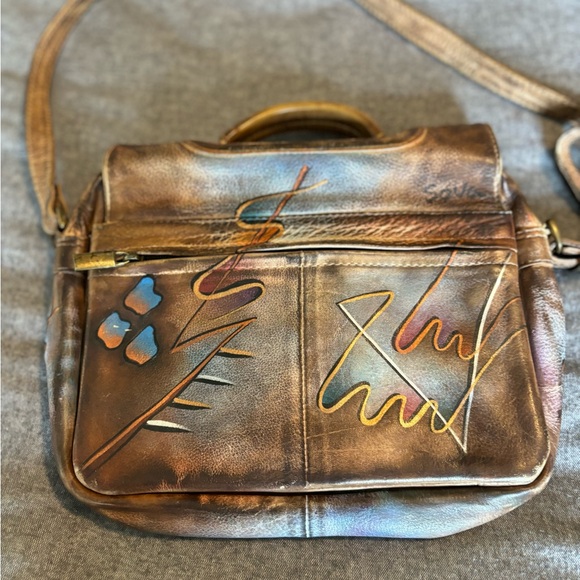SOVA‎ Hand-painted Leather Crossbody Purse Abstract - Picture 5 of 10